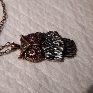 Owl Necklace Stamped Gold-tone